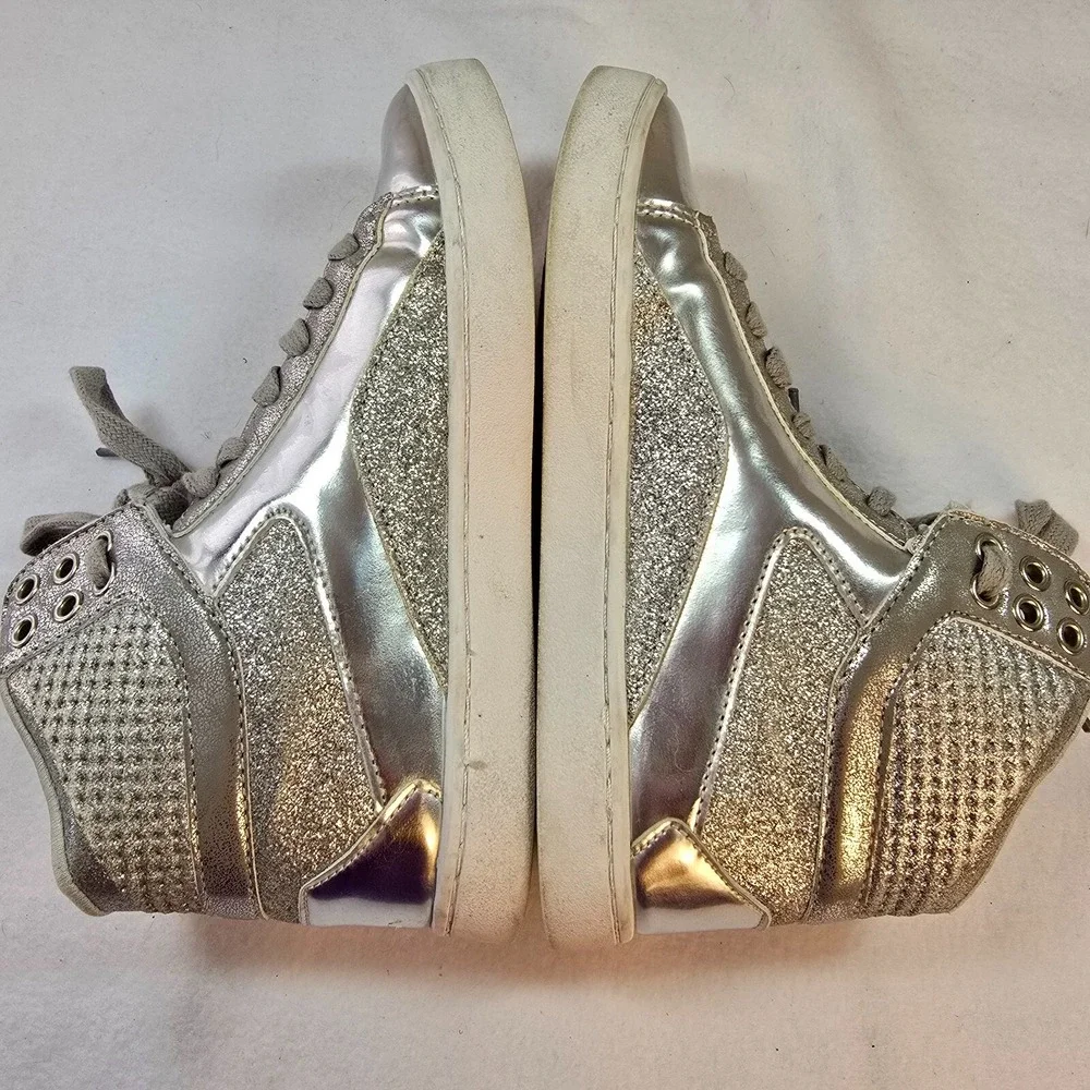 Y2K Pastry Glam Glitter High Top Sneaker Silver Metallic Dance Hip Hop Women 5.5